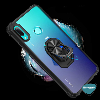Microsonic Huawei Y6 2019 Kılıf Grande Clear Ring Holder Siyah