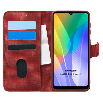 Microsonic Huawei Y6P Kılıf Fabric Book Wallet Kırmızı