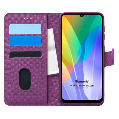 Microsonic Huawei Y6P Kılıf Fabric Book Wallet Mor