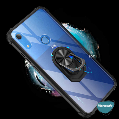 Microsonic Huawei Y6s 2019 Kılıf Grande Clear Ring Holder Siyah