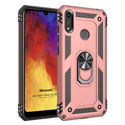 Microsonic Huawei Y6S 2019 Kılıf Military Ring Holder Rose Gold