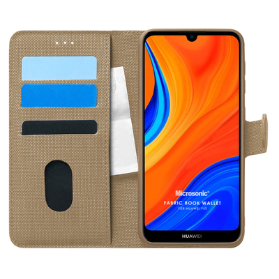 Microsonic Huawei Y6S Kılıf Fabric Book Wallet Gold