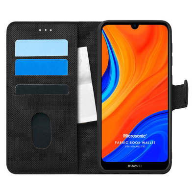 Microsonic Huawei Y6S Kılıf Fabric Book Wallet Siyah