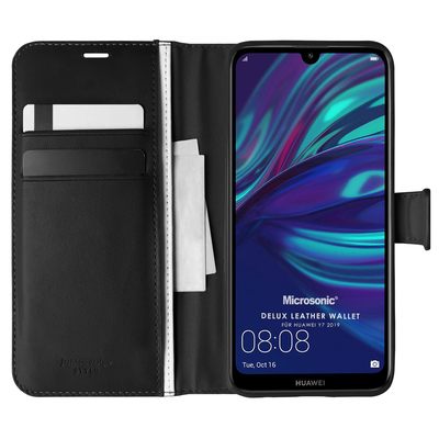 Microsonic Huawei Y7 2019 Kılıf Delux Leather Wallet Siyah
