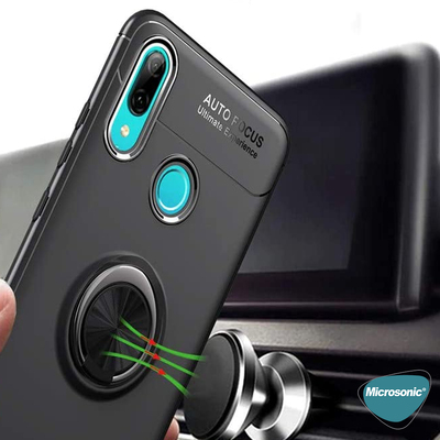 Microsonic Huawei Y7 2019 Kılıf Kickstand Ring Holder Siyah