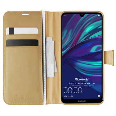 Microsonic Huawei Y7 Prime 2019 Kılıf Delux Leather Wallet Gold