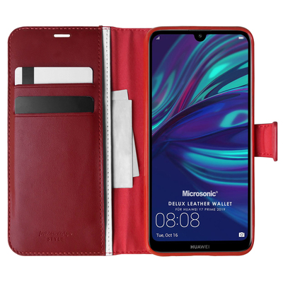 Microsonic Huawei Y7 Prime 2019 Kılıf Delux Leather Wallet Kırmızı