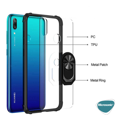 Microsonic Huawei Y7 Prime 2019 Kılıf Grande Clear Ring Holder Kırmızı