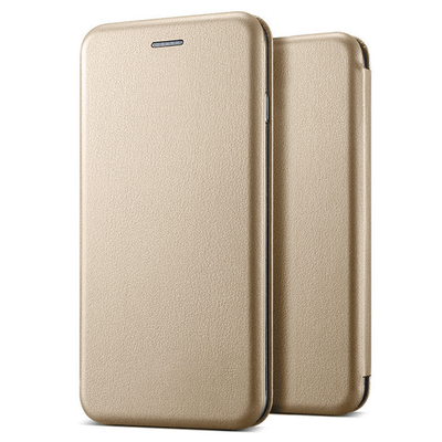 Microsonic Huawei Y9 2019 Kılıf Slim Leather Design Flip Cover Gold