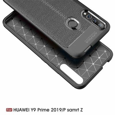 Microsonic Huawei Y9 Prime 2019 Kılıf Deri Dokulu Silikon Gri