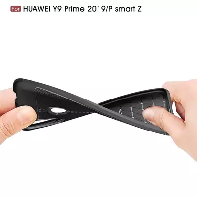 Microsonic Huawei Y9 Prime 2019 Kılıf Deri Dokulu Silikon Lacivert