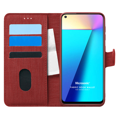 Microsonic Infinix Note 7 Kılıf Fabric Book Wallet Kırmızı