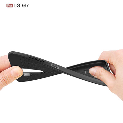 Microsonic LG G7 ThinQ Kılıf Deri Dokulu Silikon Lacivert