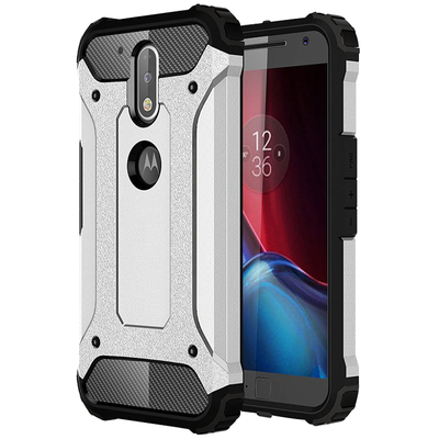 Microsonic Motorola Moto G4 Kılıf Rugged Armor Gümüş