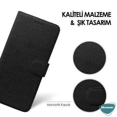 Microsonic Omix X300 Kılıf Fabric Book Wallet Siyah
