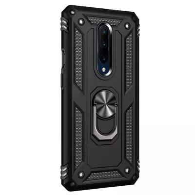 Microsonic OnePlus 7 Pro Kılıf Military Ring Holder Siyah
