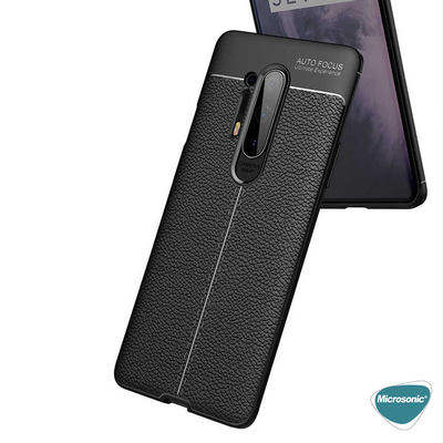 Microsonic OnePlus 8 Pro Kılıf Deri Dokulu Silikon Siyah