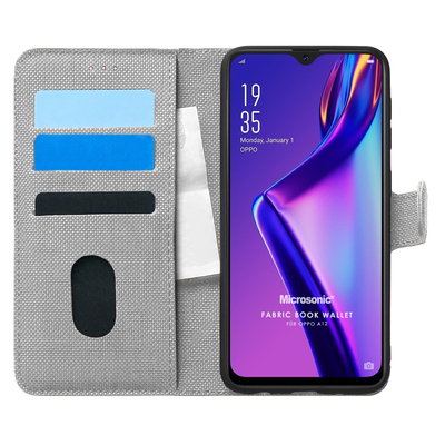 Microsonic Oppo A12 Kılıf Fabric Book Wallet Gri