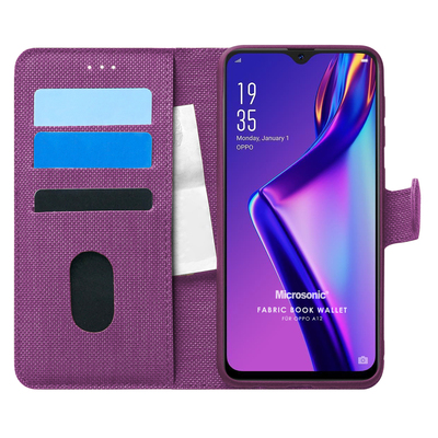 Microsonic Oppo A12 Kılıf Fabric Book Wallet Mor