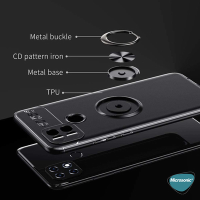 Microsonic Oppo A15 Kılıf Kickstand Ring Holder Siyah Rose