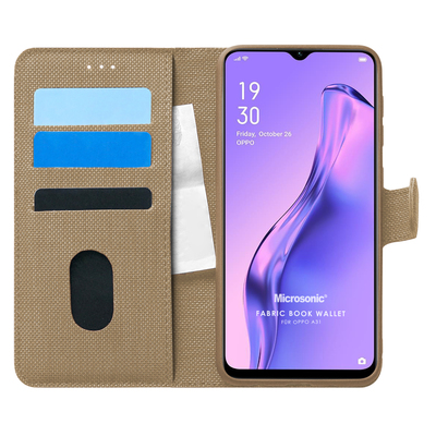 Microsonic Oppo A31 Kılıf Fabric Book Wallet Gold