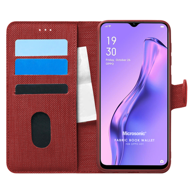 Microsonic Oppo A31 Kılıf Fabric Book Wallet Kırmızı