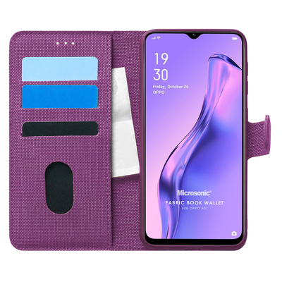 Microsonic Oppo A31 Kılıf Fabric Book Wallet Mor