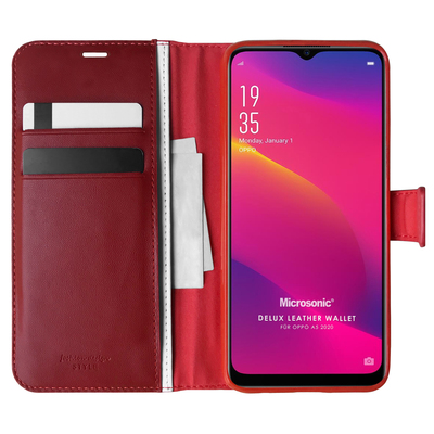 Microsonic Oppo A5 2020 Kılıf Delux Leather Wallet Kırmızı