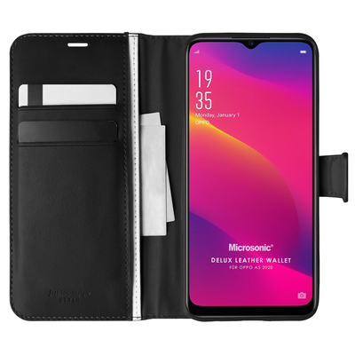 Microsonic Oppo A5 2020 Kılıf Delux Leather Wallet Siyah
