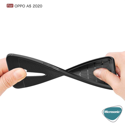 Microsonic Oppo A5 2020 Kılıf Deri Dokulu Silikon Kırmızı