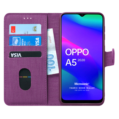 Microsonic Oppo A5 2020 Kılıf Fabric Book Wallet Mor