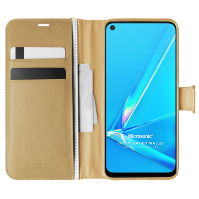 Microsonic Oppo A52 Kılıf Delux Leather Wallet Gold