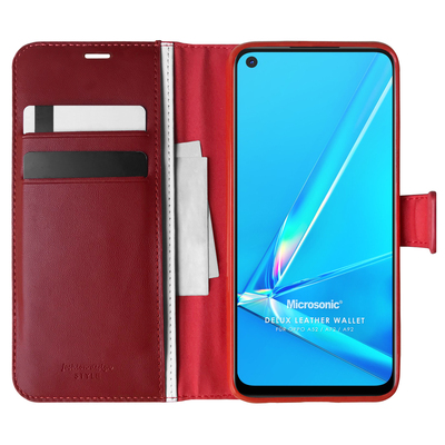 Microsonic Oppo A52 Kılıf Delux Leather Wallet Kırmızı