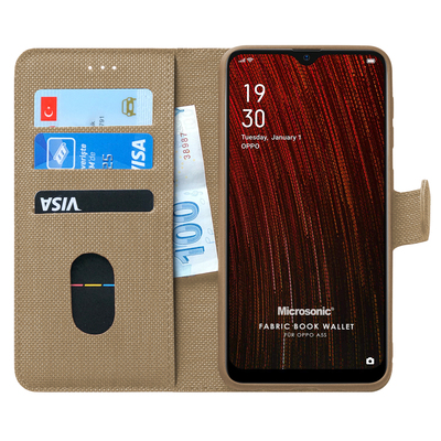 Microsonic Oppo A5S Kılıf Fabric Book Wallet Gold