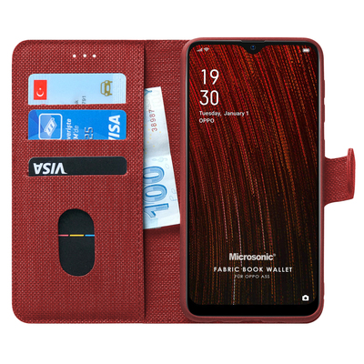 Microsonic Oppo A5S Kılıf Fabric Book Wallet Kırmızı