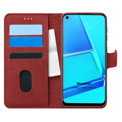 Microsonic Oppo A72 Kılıf Fabric Book Wallet Kırmızı