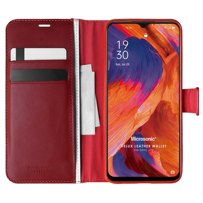 Microsonic Oppo A73 Kılıf Delux Leather Wallet Kırmızı
