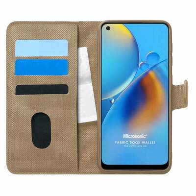 Microsonic Oppo A74 4G Kılıf Fabric Book Wallet Gold