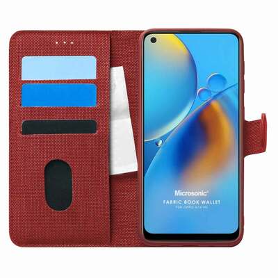 Microsonic Oppo A74 4G Kılıf Fabric Book Wallet Kırmızı