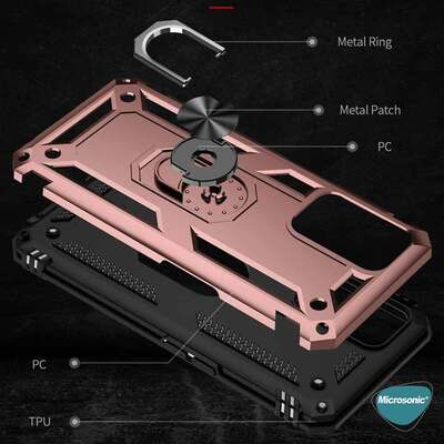 Microsonic Oppo A74 4G Kılıf Military Ring Holder Rose Gold