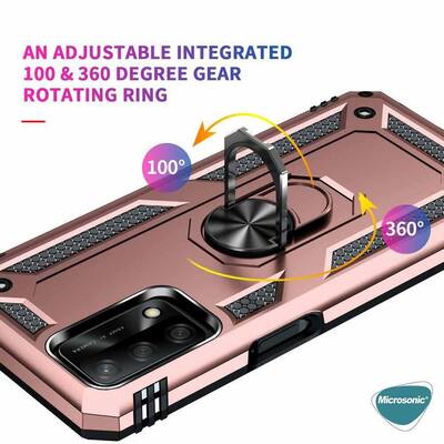 Microsonic Oppo A74 4G Kılıf Military Ring Holder Rose Gold