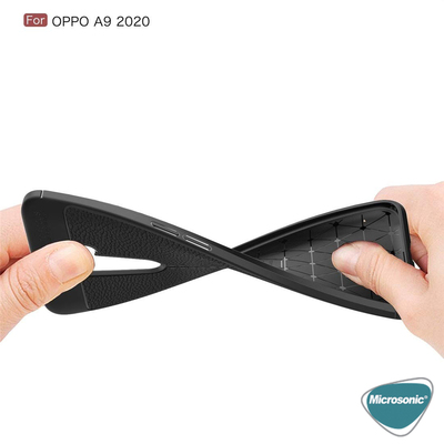 Microsonic Oppo A9 2020 Kılıf Deri Dokulu Silikon Siyah
