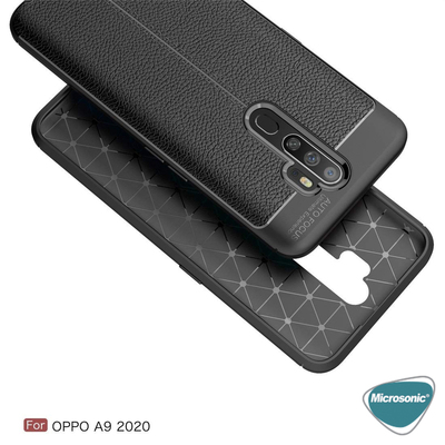 Microsonic Oppo A9 2020 Kılıf Deri Dokulu Silikon Siyah