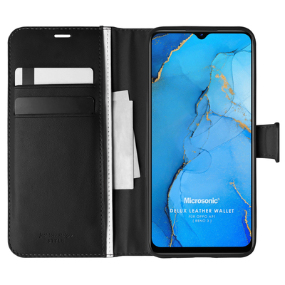 Microsonic Oppo A91 Kılıf Delux Leather Wallet Siyah