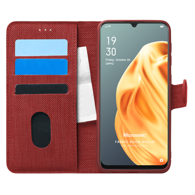 Microsonic Oppo A91 Kılıf Fabric Book Wallet Kırmızı