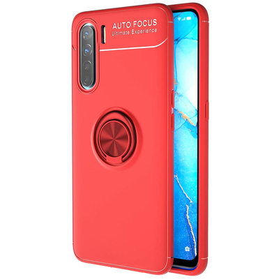 Microsonic Oppo A91 Kılıf Kickstand Ring Holder Kırmızı