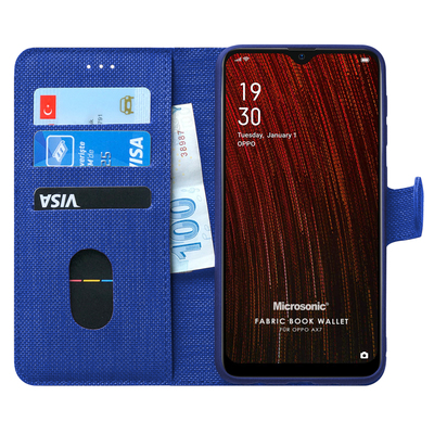 Microsonic Oppo AX7 Kılıf Fabric Book Wallet Lacivert