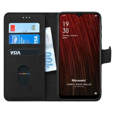 Microsonic Oppo AX7 Kılıf Fabric Book Wallet Siyah