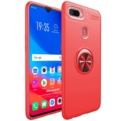 Microsonic Oppo F9 / F9 Pro Kılıf Kickstand Ring Holder Kırmızı