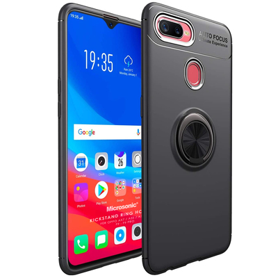 Microsonic Oppo F9 / F9 Pro Kılıf Kickstand Ring Holder Siyah